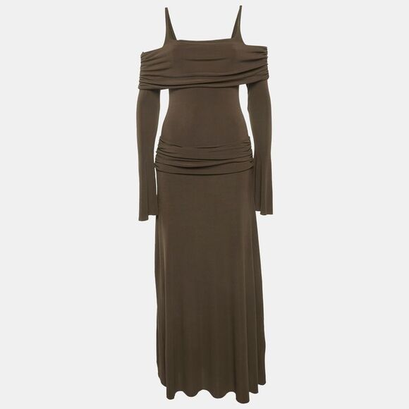 Chats By C.dam Dresses & Skirts - Chat By C.dam Brown Jersey Off-Shoulder Ruched Rosa Dress S